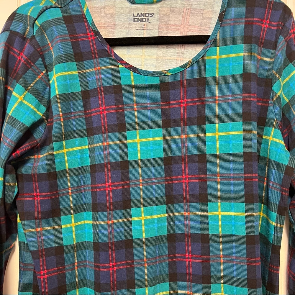 Lands End Plaid Cotton Dress M 10-12 Long Sleeve Midi Casual Fall Tartan - Picture 3 of 6